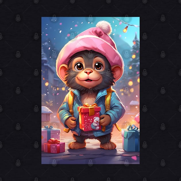 Cute Monkey with Christmas Present by Leon Star Shop